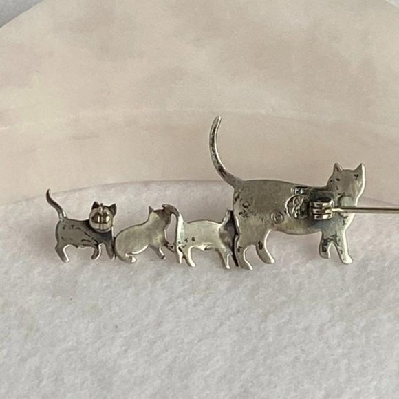 VTG Sterling Silver Mama Cat 3 Kittens Brooch Great Falls Metal Works GFMW 925 - Picture 11 of 11